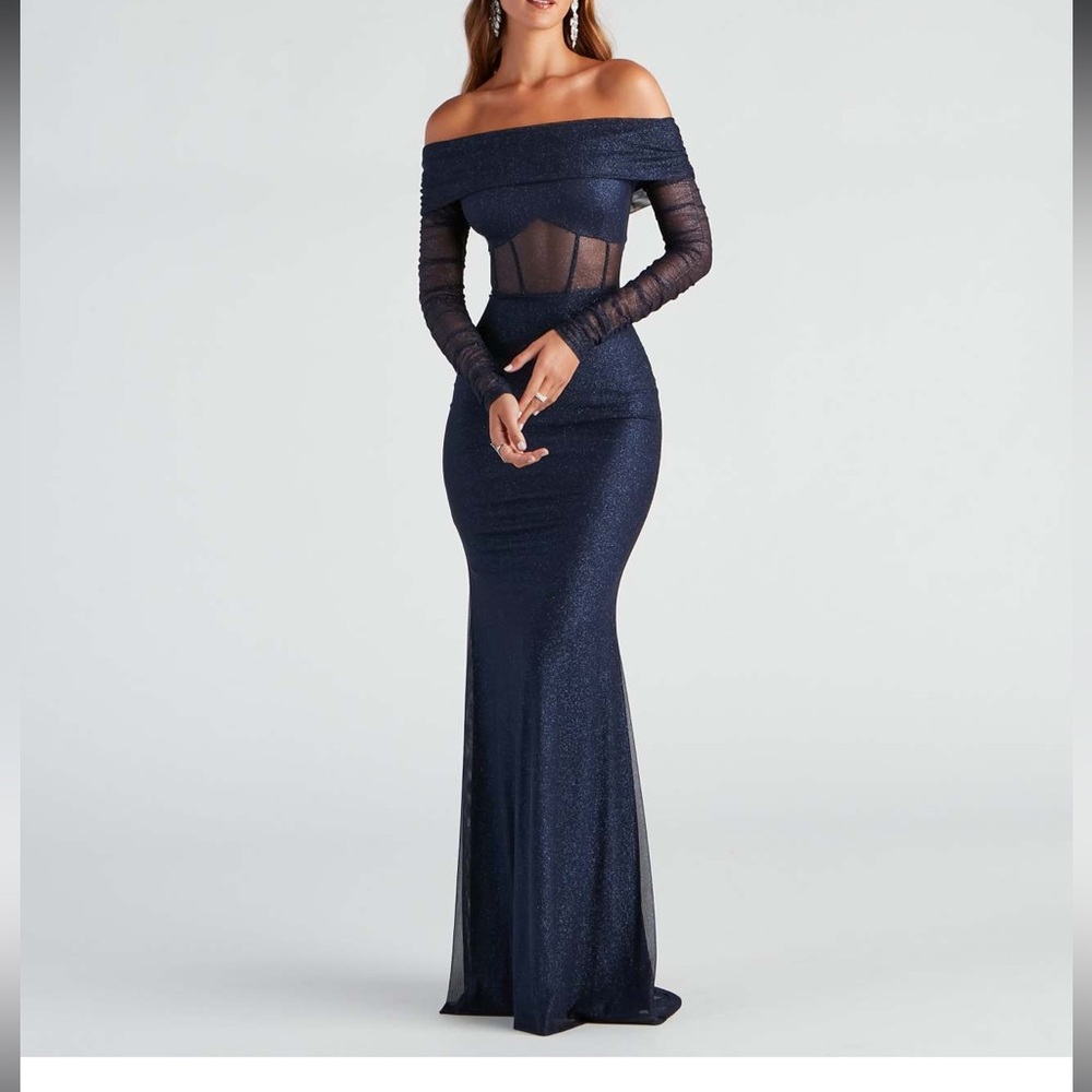 Windsor navy off shoulder maxi dress